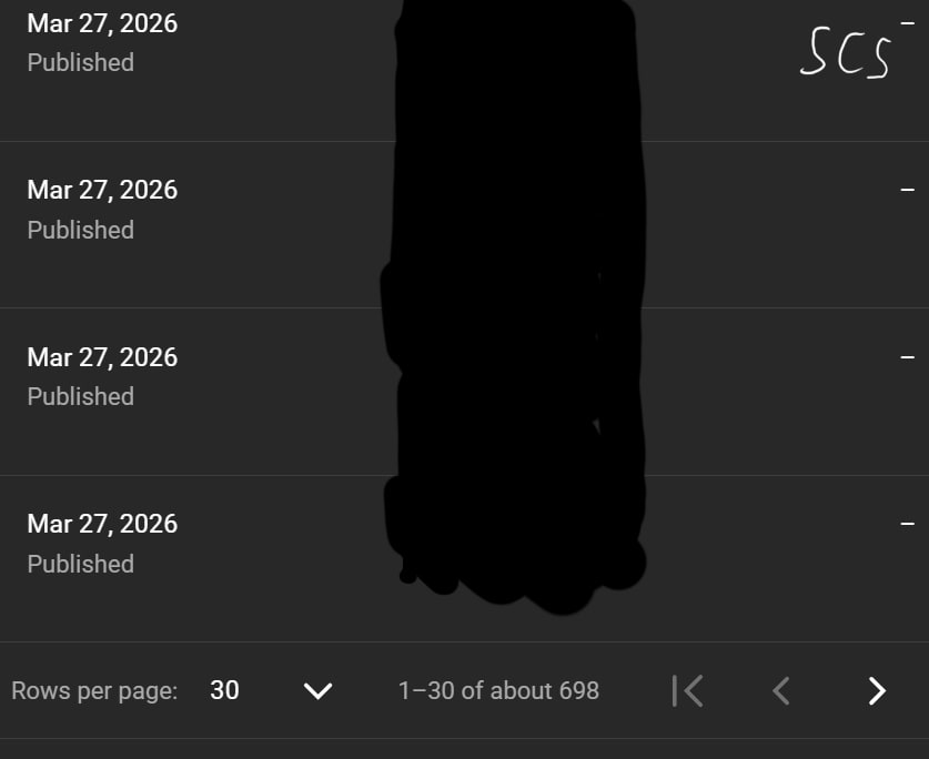 YouTube Studio: ca. 698 veroffentlichte Videos